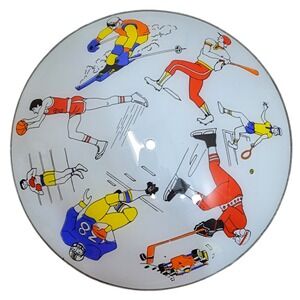 Vintage Sports Theme Round Glass Ceiling Fixture Shade Decorative Art 14.75 Inch